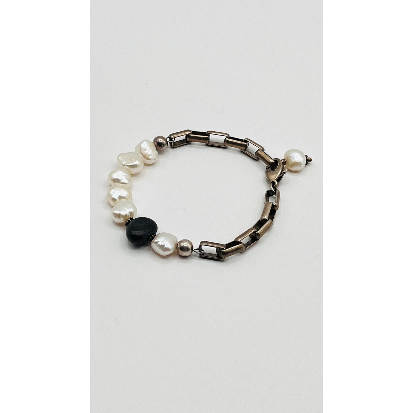 Sterling Silver 925 Chain Freshwater Pearl Vintage Bracelet Super Rare Design